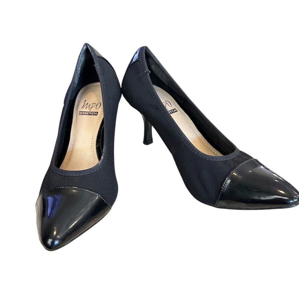 Impo Vision stretch Women's Black Pointed Toe Kitten Heel Pumps Size 7